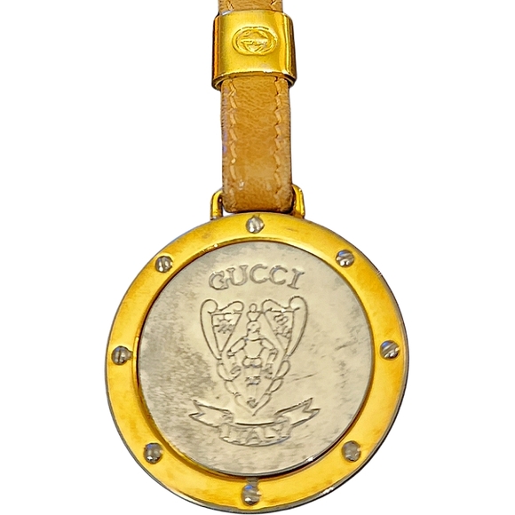 Vintage Authentic Gucci Medallion Keychain / Key Ring in Two Tone Gold & Silver - Picture 2 of 3